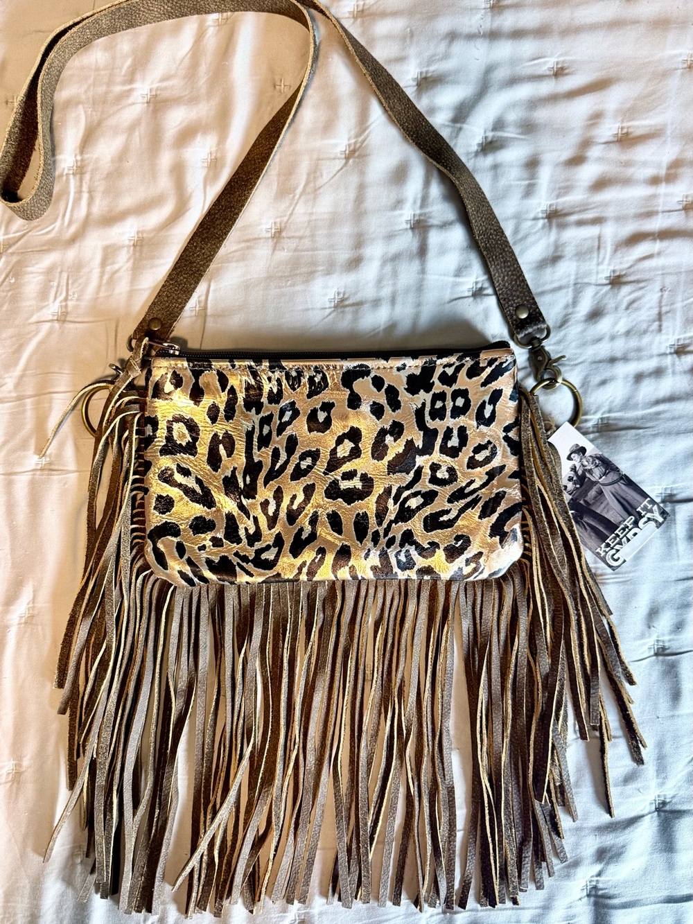 Leopard Print Fringe Crossbody Bag - Brown